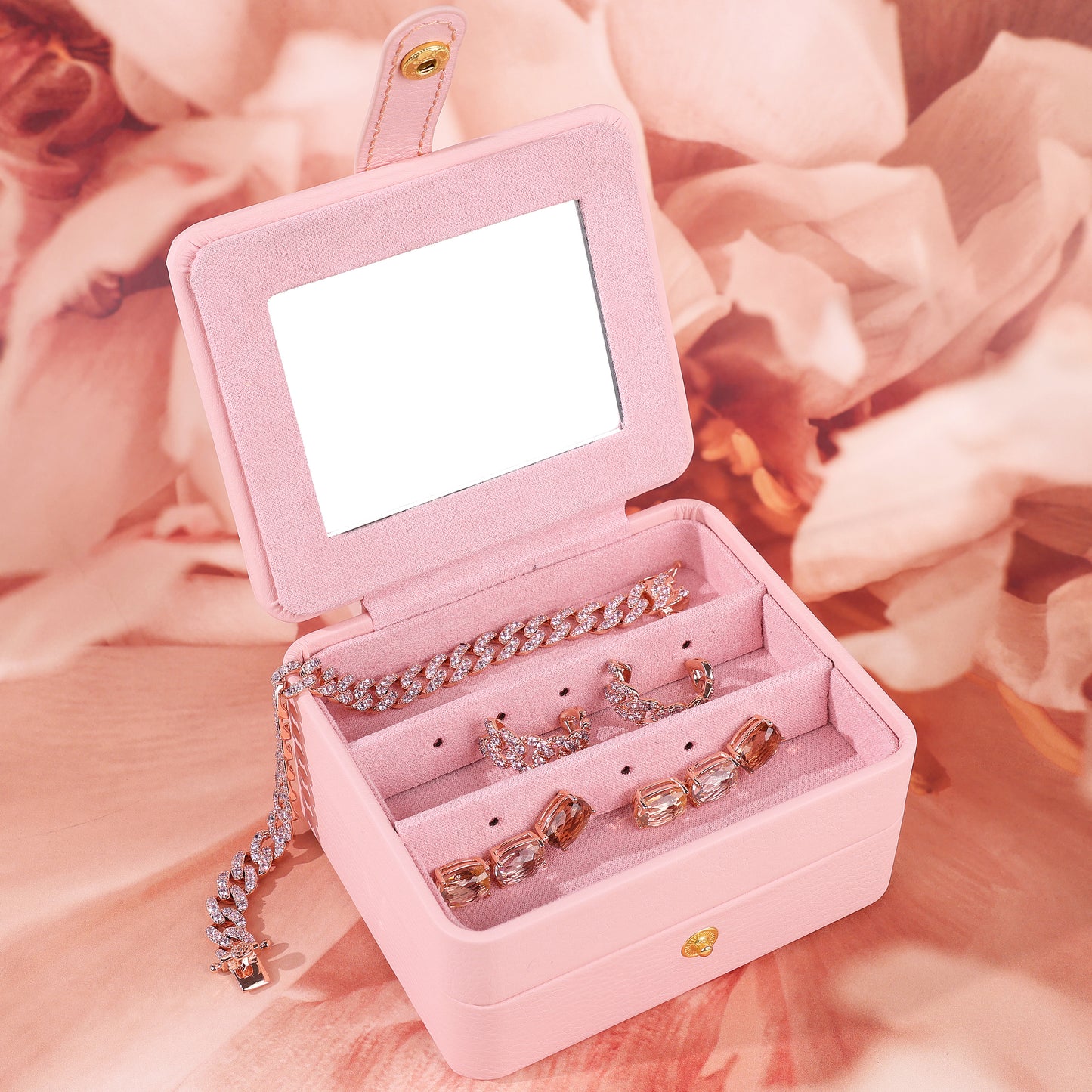 Coffret à bijoux Bronzallure - Similicuir rose - 155x90x55