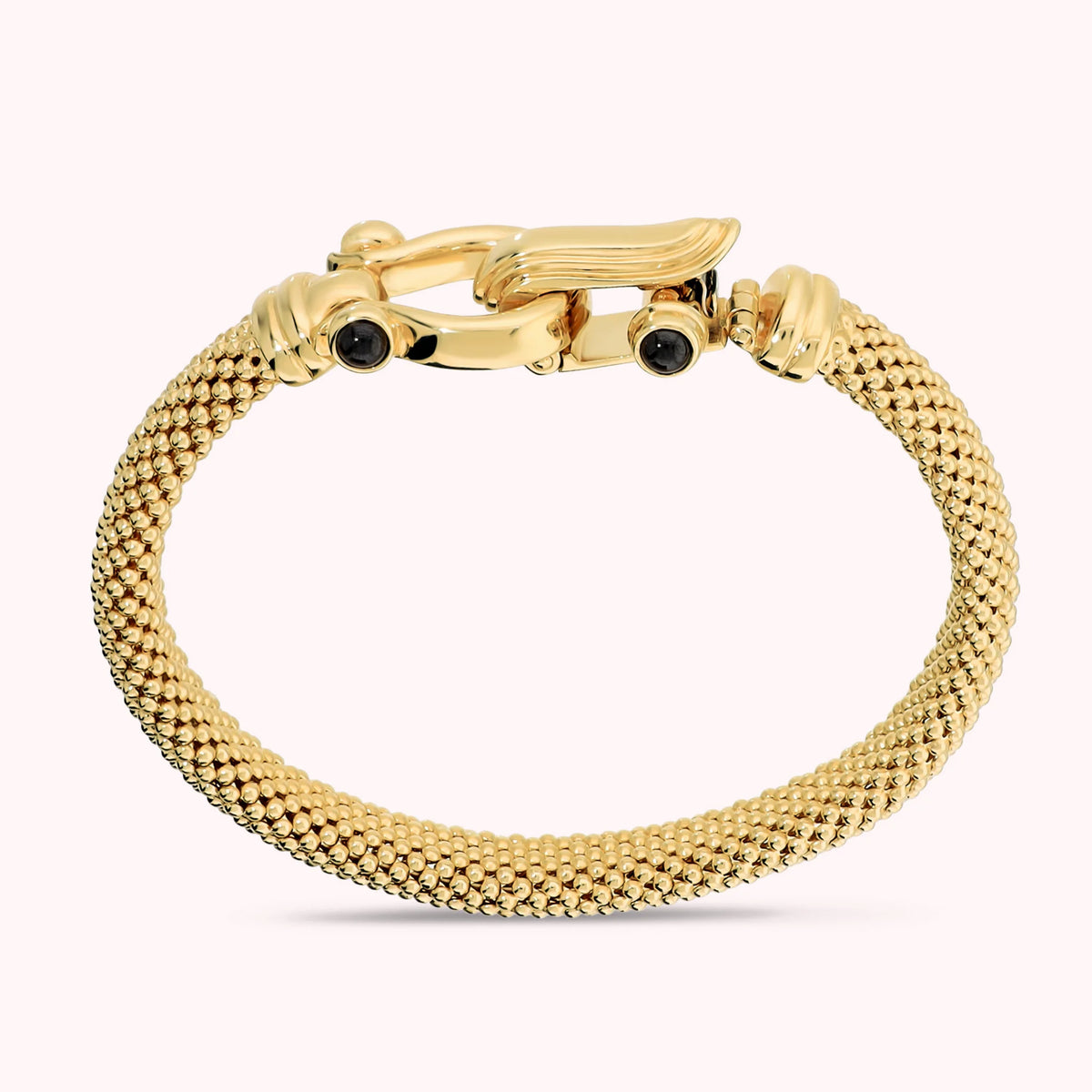 Bracciale Maglia Popcorn Semi Rigido con Spinelli Neri Cabochon