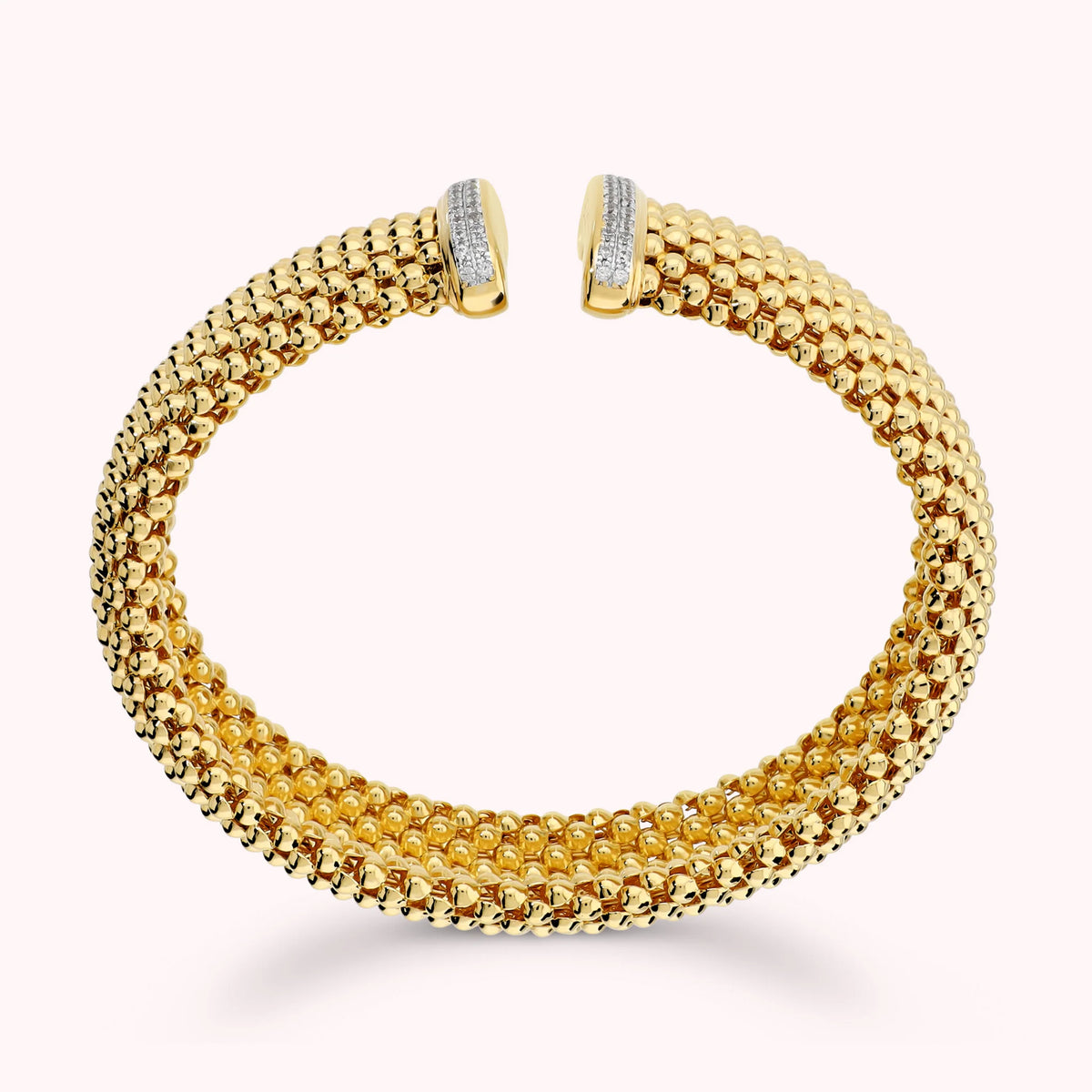 Bracciale Rigido Aperto Maglia alta Popcorn con Estremità di Pavè in Cubic Zirconia