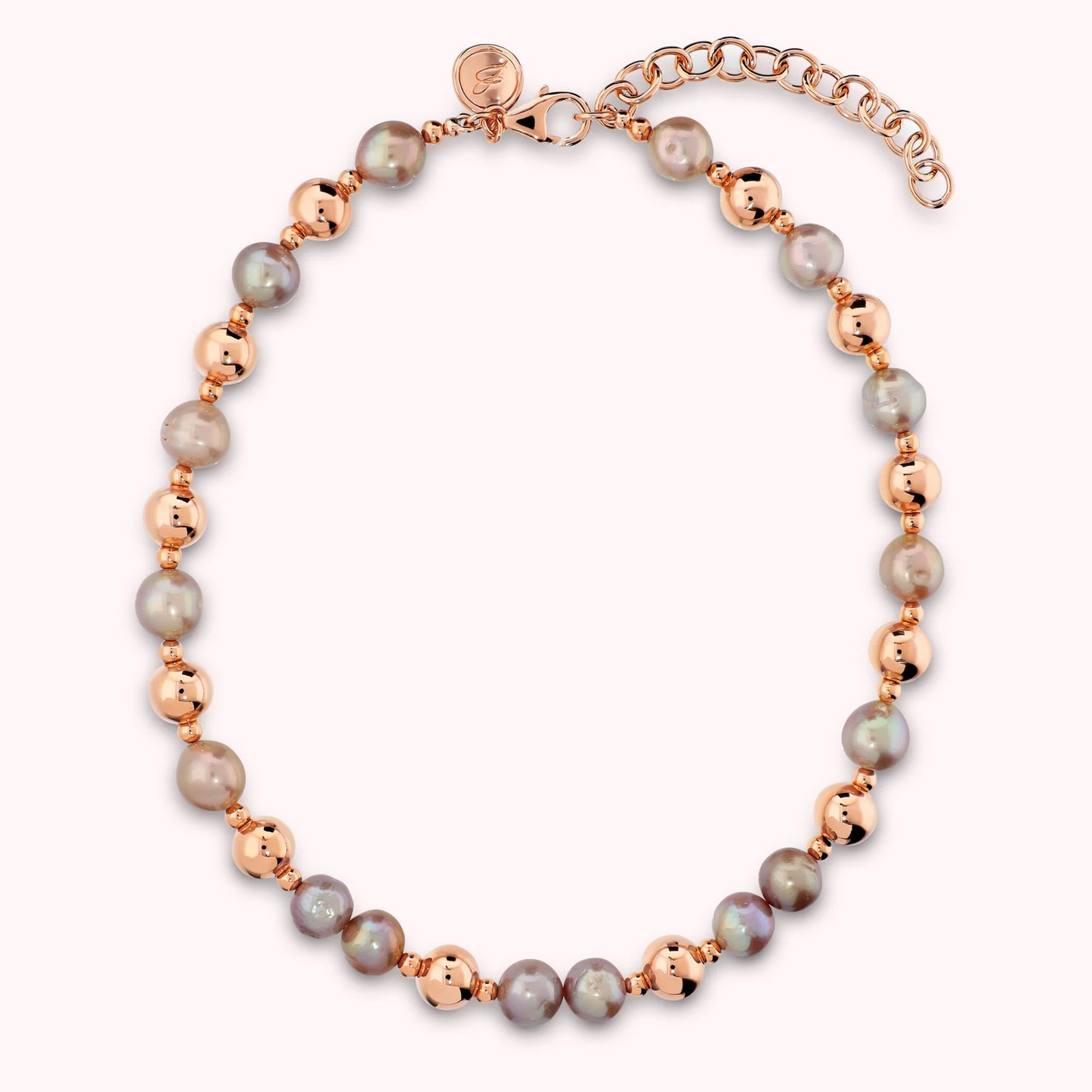 Collana con Palline Lucide e Perle Rosa Ø10mm