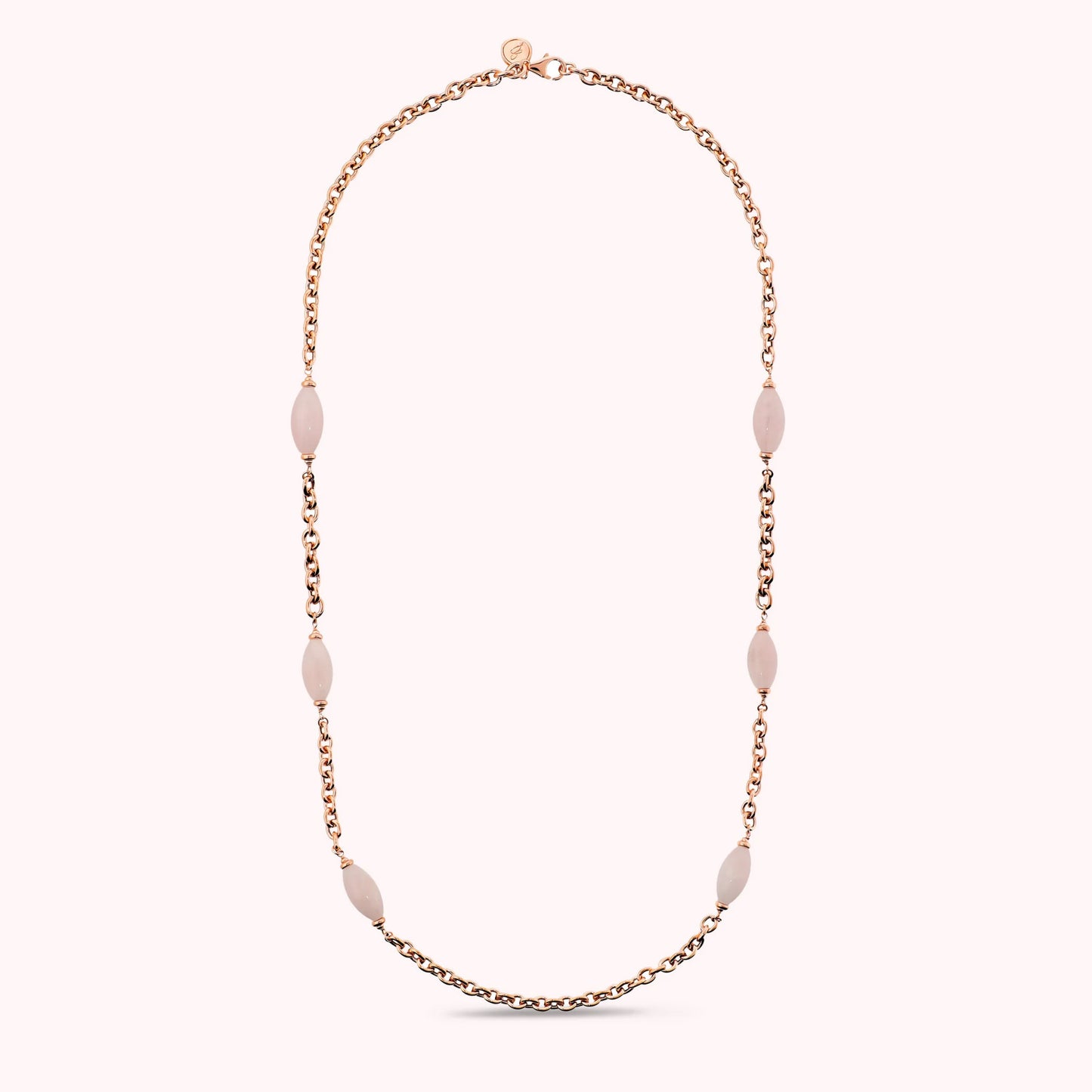 Collana Lunga con Barilotti in Quarzo Rosa