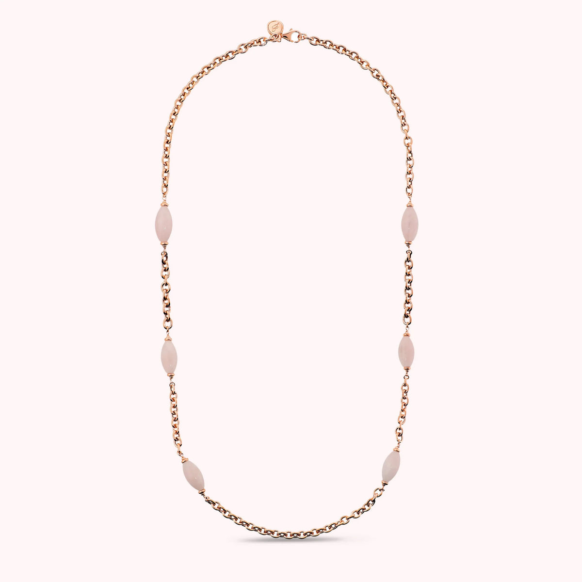 Collana Lunga con Barilotti in Quarzo Rosa Placcata Oro 18Kt