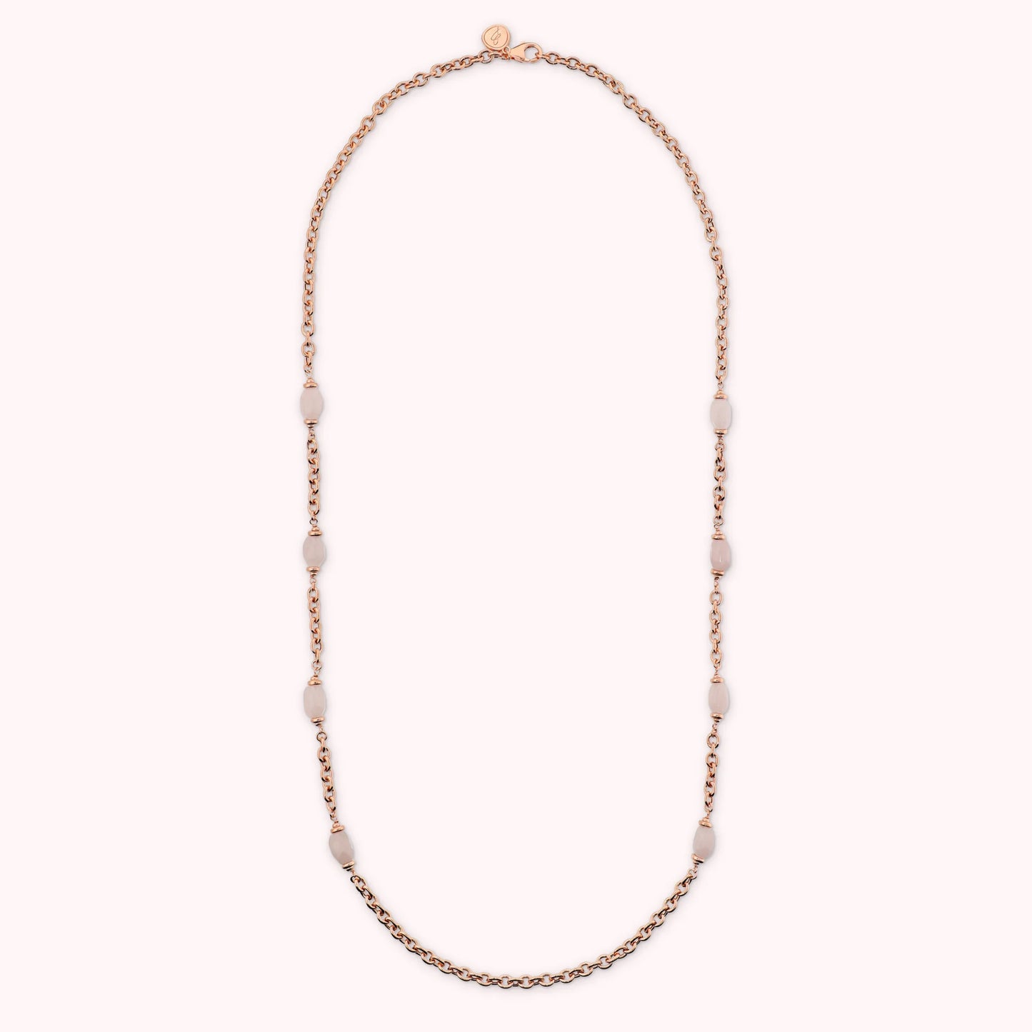 Collana Lunga Maglia Forzatina con Quarzo Rosa Irregolari Sfaccettate
