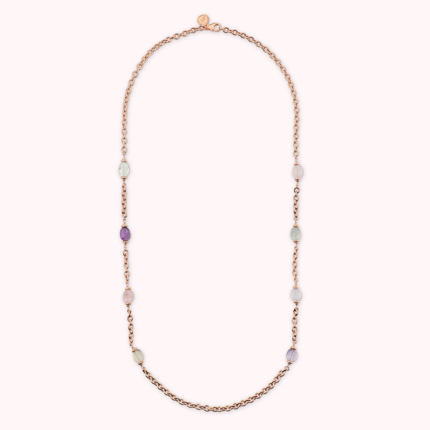Collana Lunga Maglia Forzatina con Pietre Multicolore Irregolari