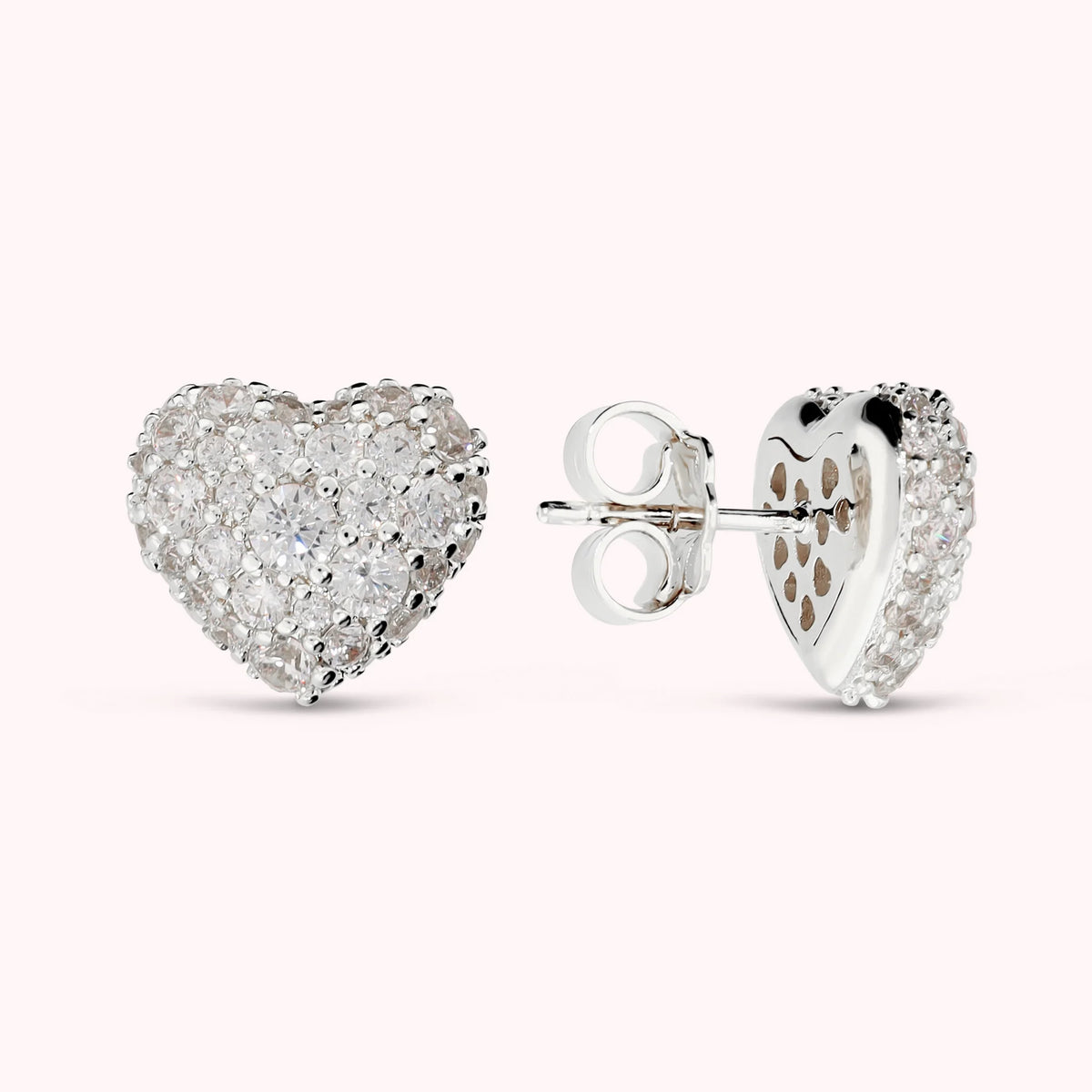 Orecchini a Cuore con Pavé in Cubic Zirconia Placcati Oro 18Kt