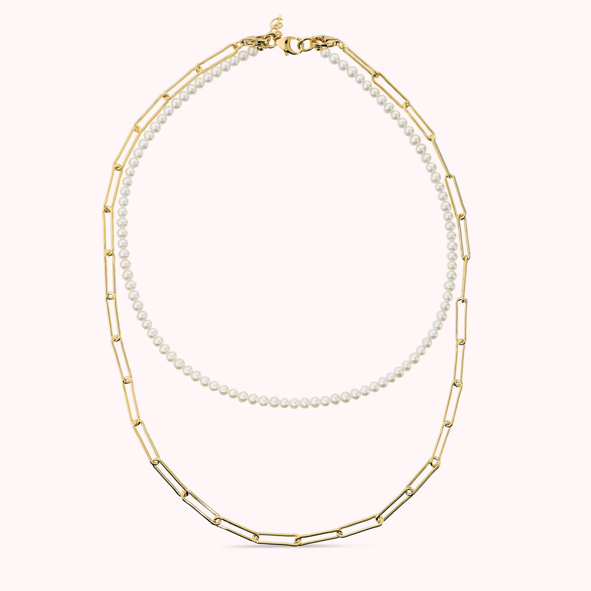 Collana Doppia Scomponibile con Perle D'acqua Dolce Bianche Ø4/4.5 Mm