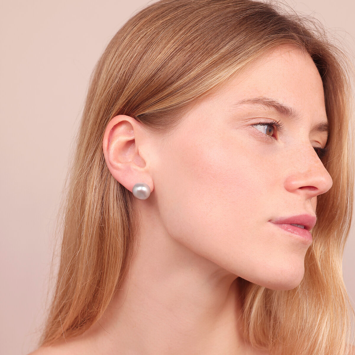 Boucles d'oreilles en argent 925 plaqué or blanc 18 carats avec perles d'eau douce blanches bouton Ø 12 mm