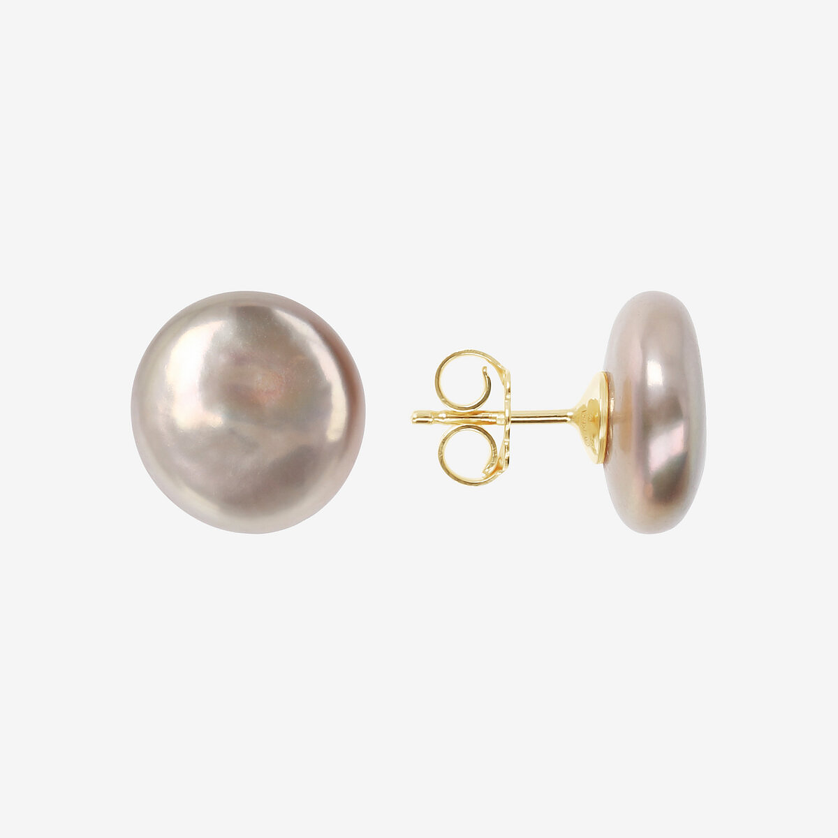 Orecchini a Bottone in Argento 925 placcato Oro Giallo 18Kt con Perle Coin Multicolor d'Acqua Dolce Ø 13/14 mm