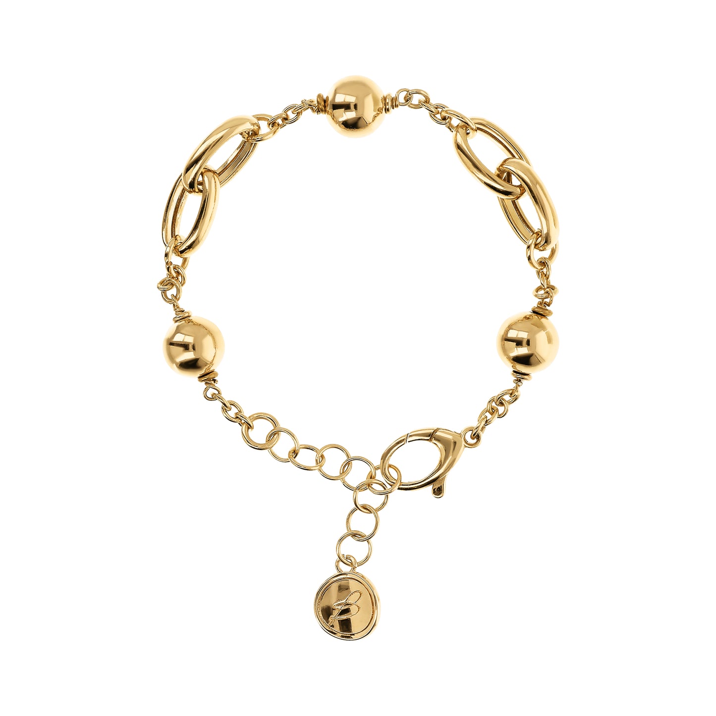 Bracciale Golden con Maglie Ovali Intrecciate e Bead Lucide