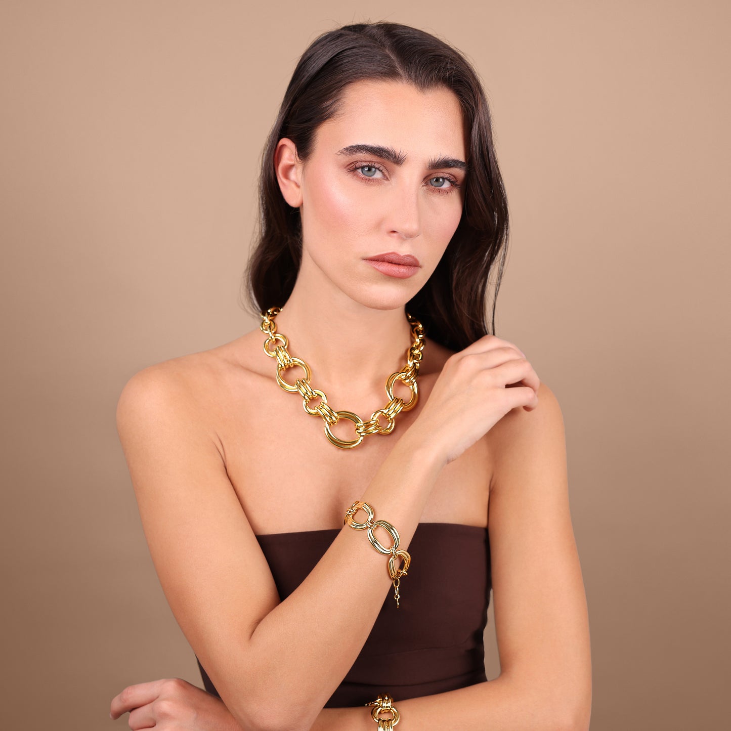 Bracciale con Maxi Maglie Ovali Texture Rigata