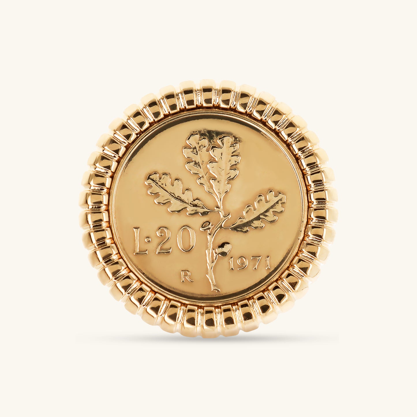 Anello Cocktail Texture Rigata con Moneta