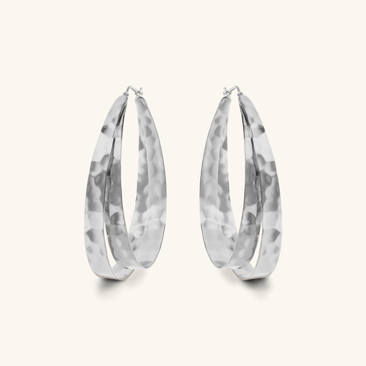 Boucles d'oreilles créoles doubles ovales martelées