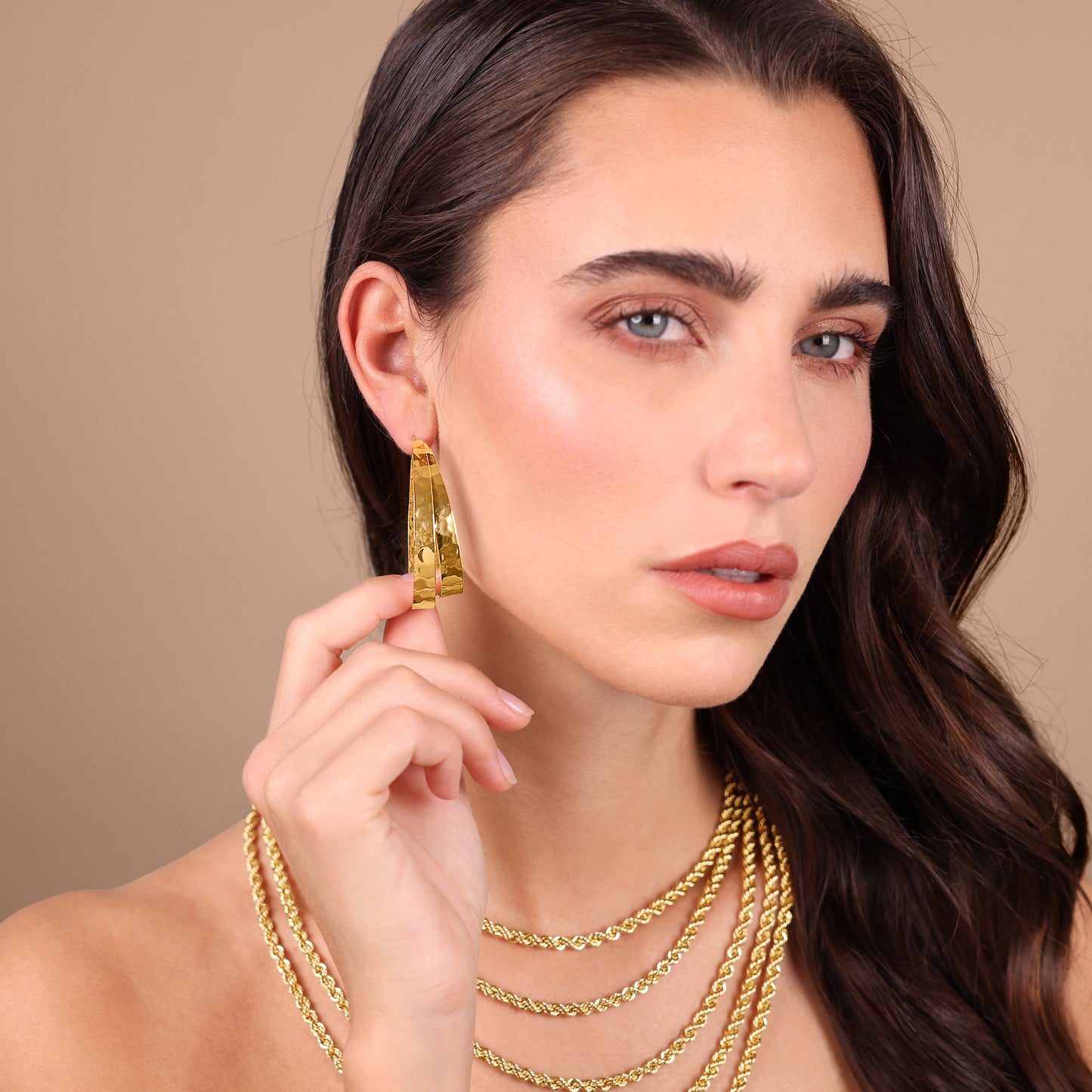Boucles d'oreilles créoles doubles ovales martelées