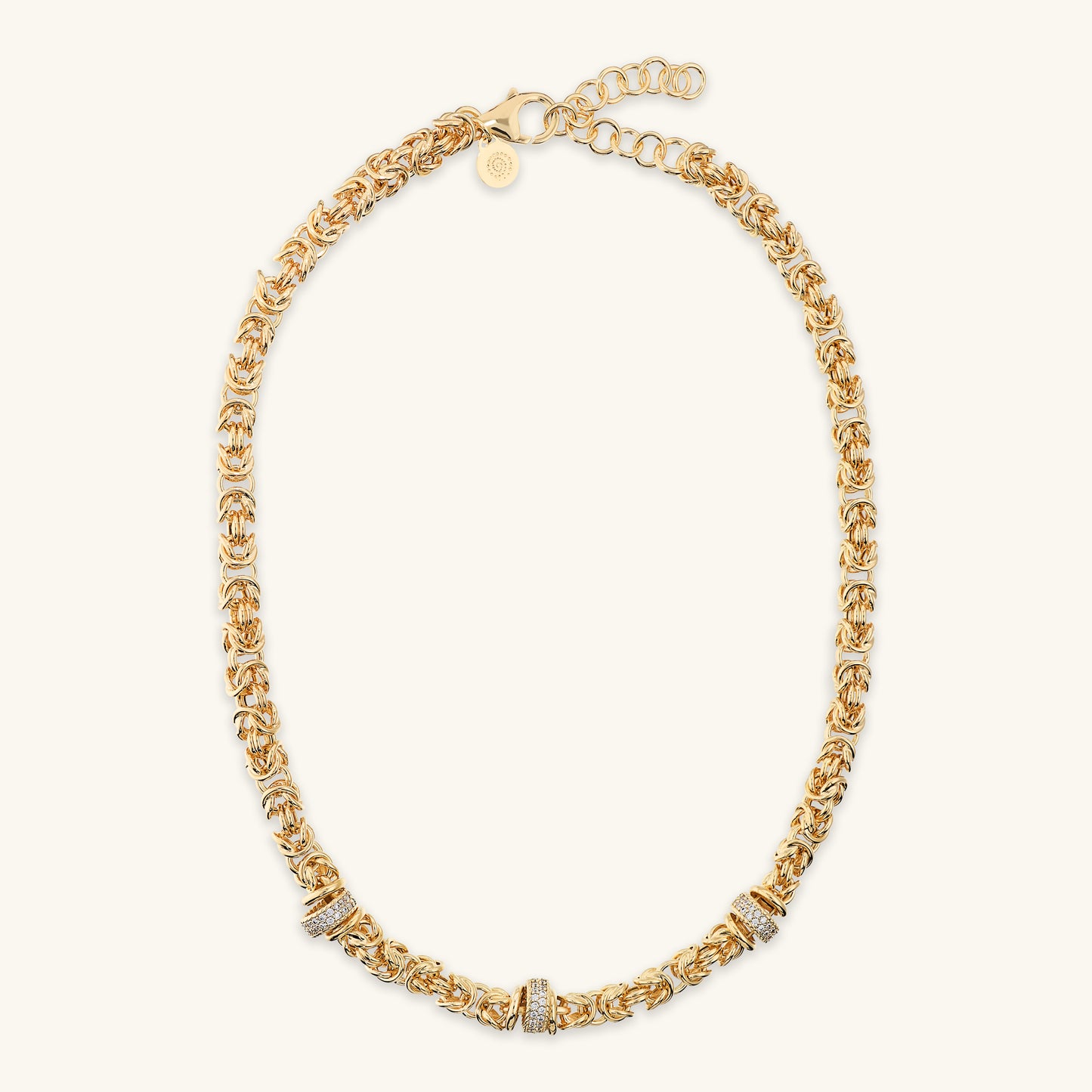 Collana Girocollo Catena Bizantina con Rondelle in Pavé di Cubic Zirconia