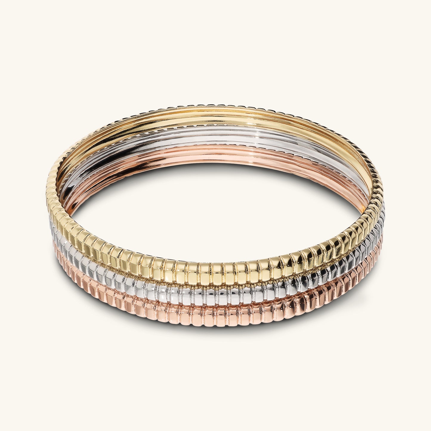 Set di Tre Bracciali Rigidi Tricolore Texture Rigata