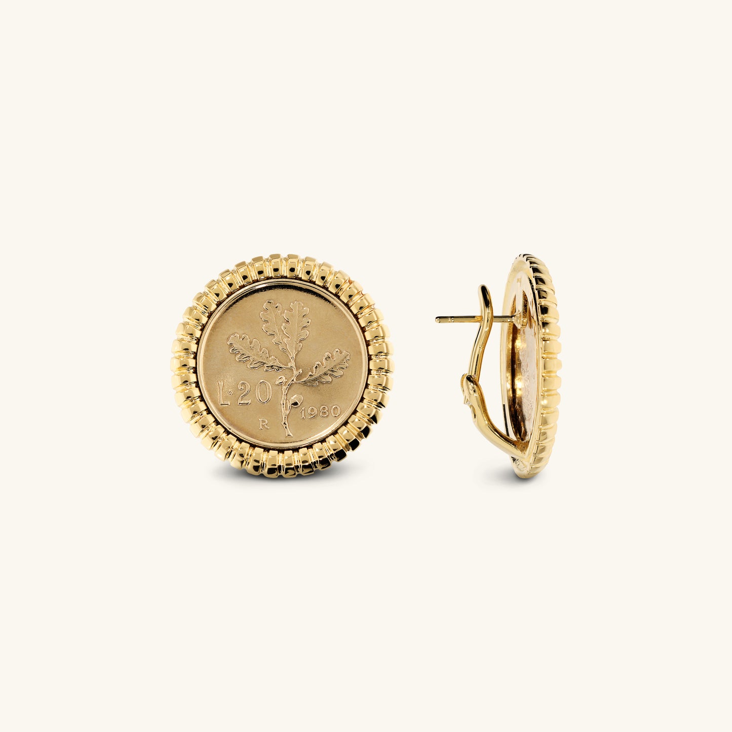 Boucles d'oreilles à tige en forme de pièce de monnaie à texture rayée