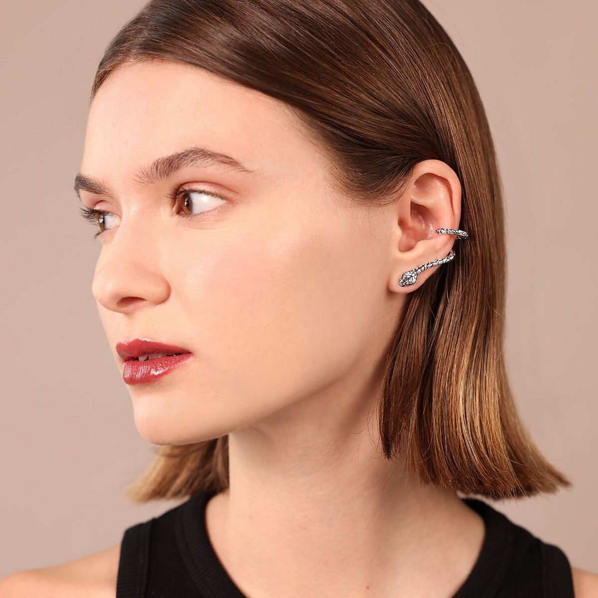 Boucle d'oreille serpent grimpant avec pierre d'agate verte naturelle