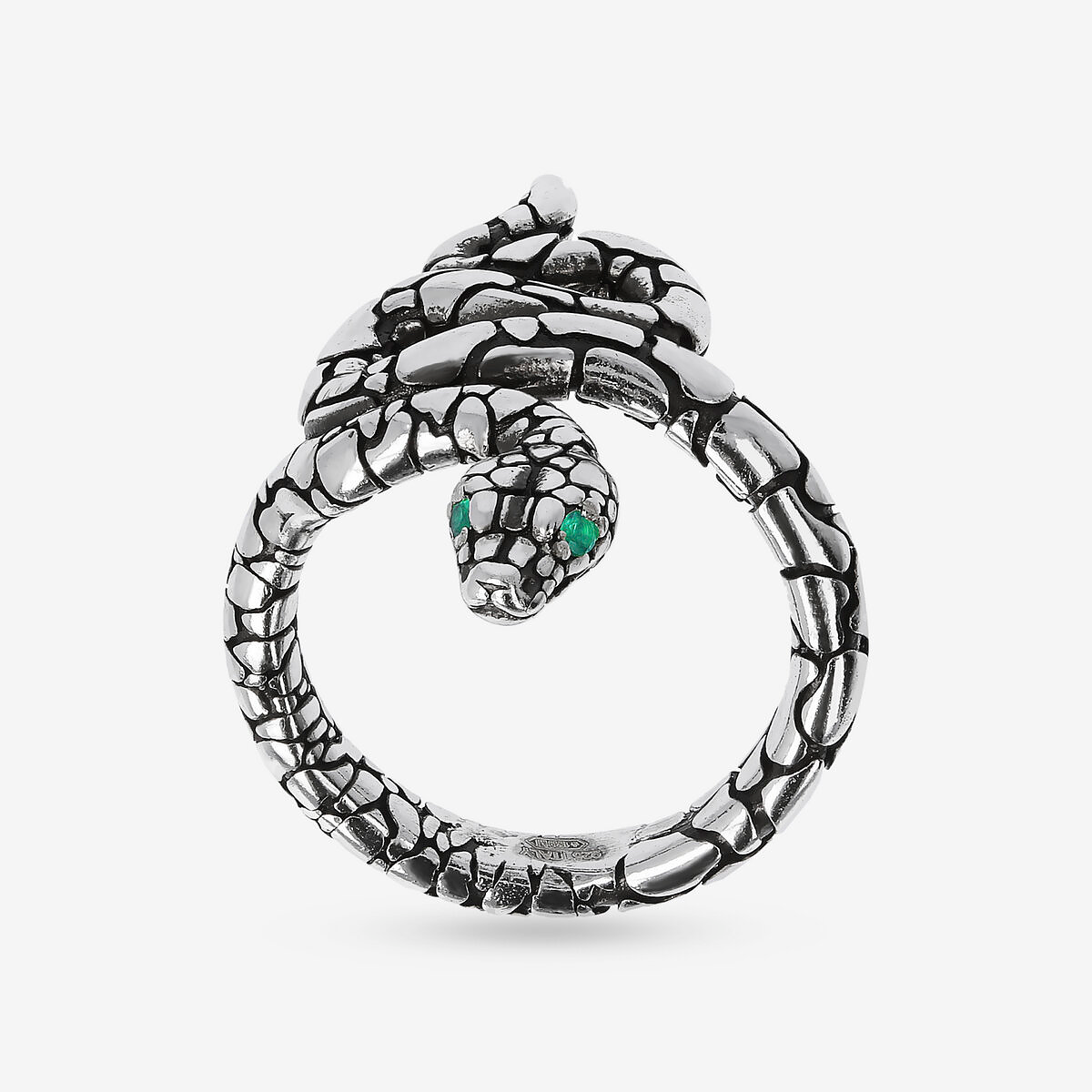 Anello Serpente Texture con Pietra Naturale Agata Verde in Argento 925