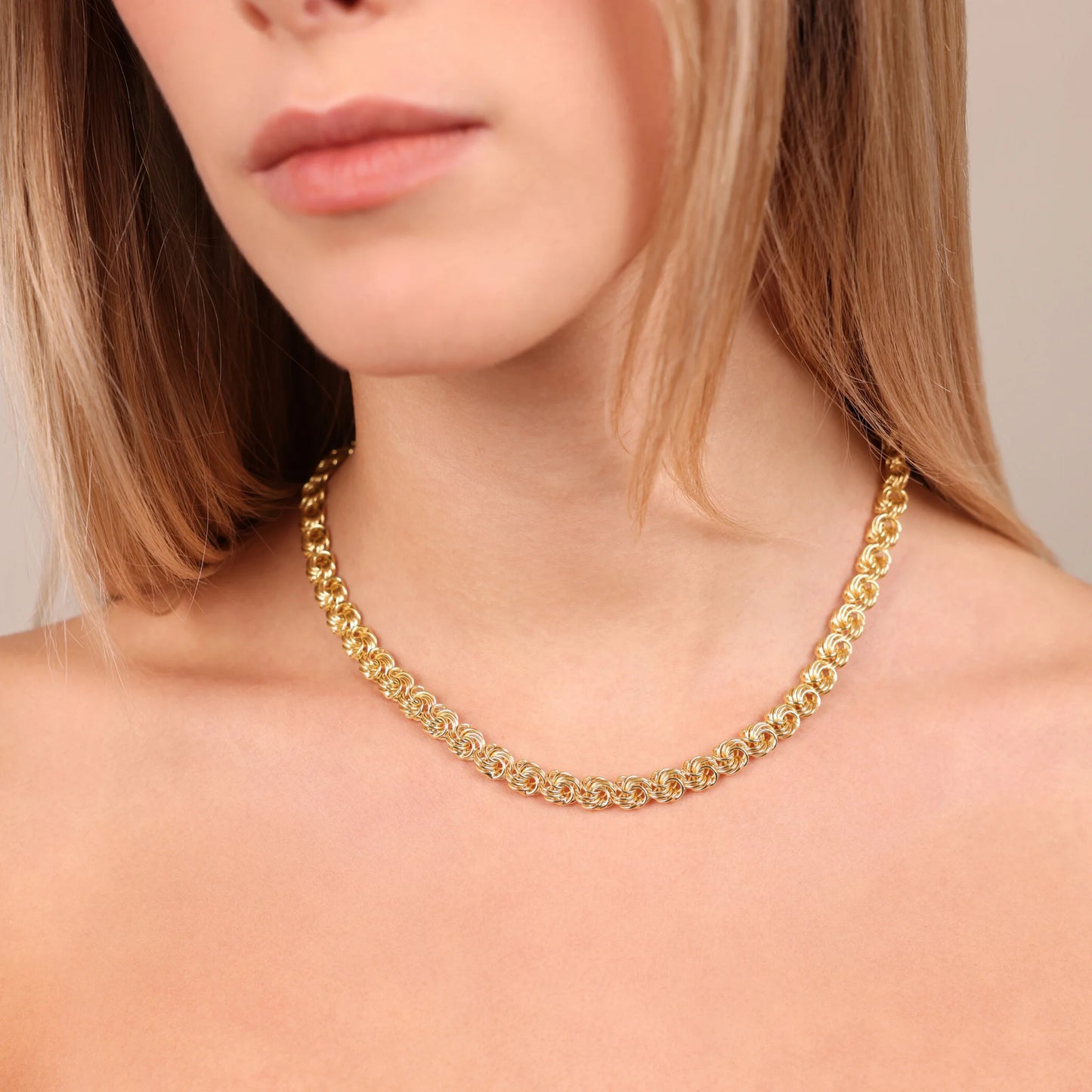 Collana Girocollo Maglia Rosetta in Argento 925 placcato Oro Giallo 18Kt