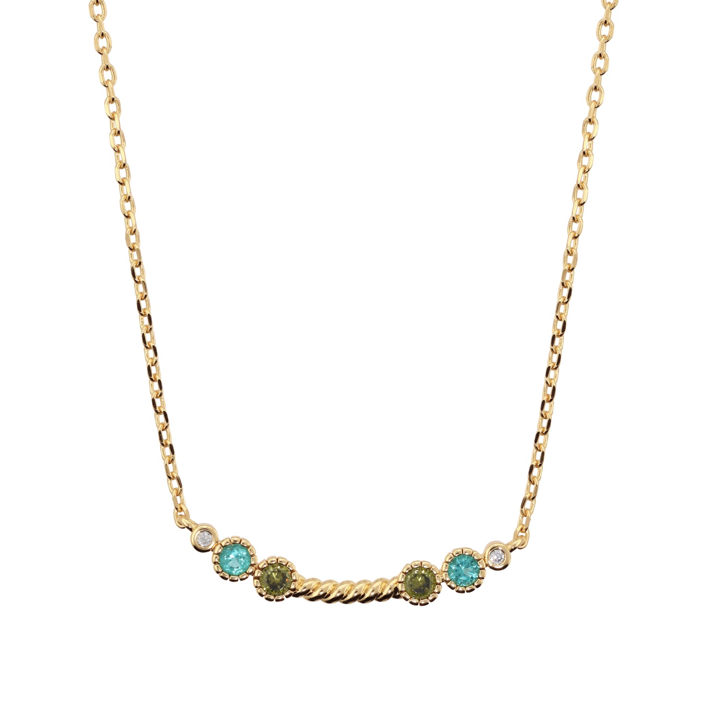 Collana Girocollo con Elemento Texture Corda e Cubic Zirconia Blu, Verdi e Bianche