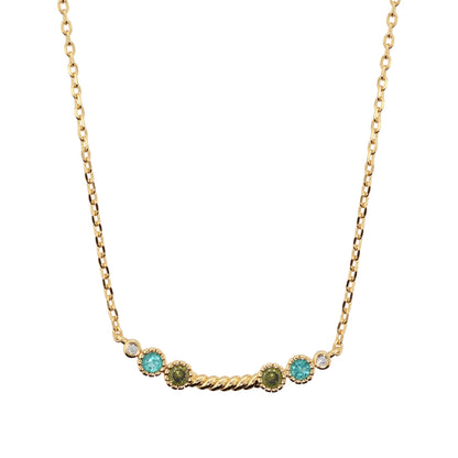 Collana Girocollo con Elemento Texture Corda e Cubic Zirconia Blu, Verdi e Bianche