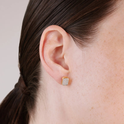 Orecchini Rettangolari in Argento 925 placcato Oro Giallo 18Kt con Pavé di Cubic Zirconia