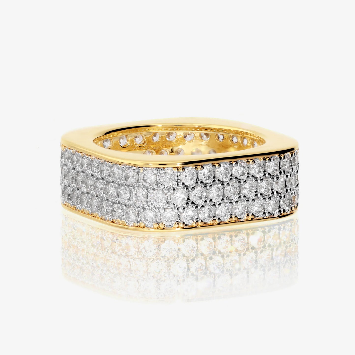 Anello Quadrato in Argento 925 placcato Oro Giallo 18Kt con Pavé di Cubic Zirconia