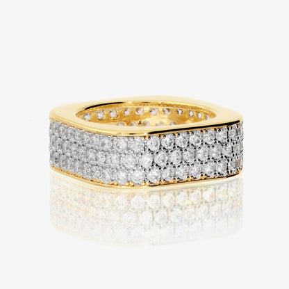 Anello Quadrato in Argento 925 placcato Oro Giallo 18Kt con Pavé di Cubic Zirconia