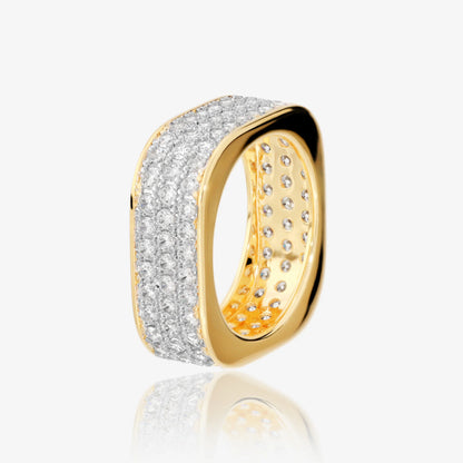 Anello Quadrato in Argento 925 placcato Oro Giallo 18Kt con Pavé di Cubic Zirconia