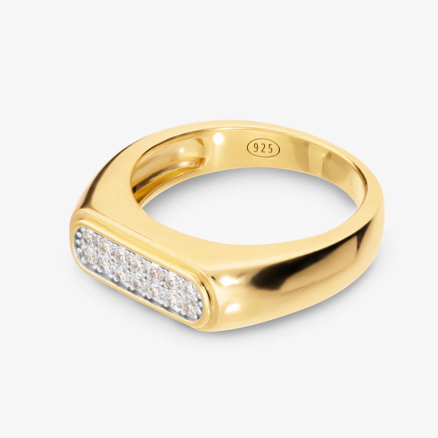 Anello Squadrato in Argento 925 placcato Oro Giallo 18Kt con Pavé di Cubic Zirconia