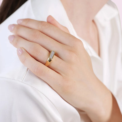 Anello Squadrato in Argento 925 placcato Oro Giallo 18Kt con Pavé di Cubic Zirconia