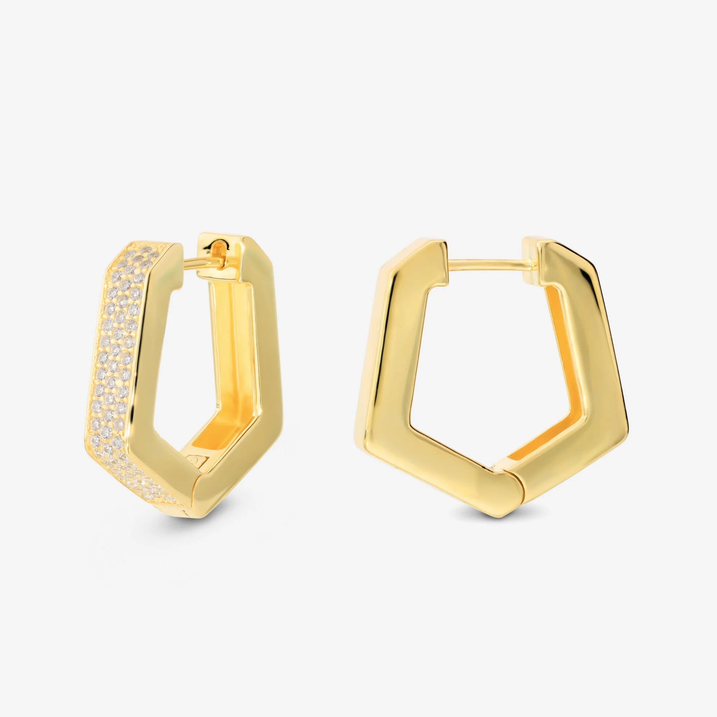 Orecchini Esagonali in Argento 925 placcati Oro Giallo 18Kt con Cubic Zirconia