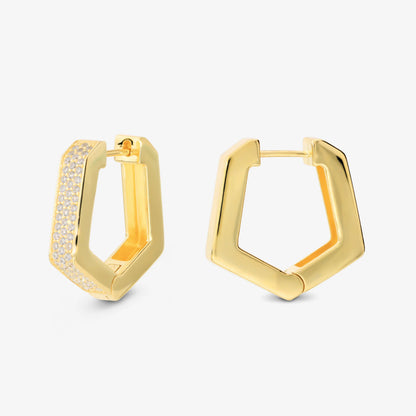 Orecchini Esagonali in Argento 925 placcati Oro Giallo 18Kt con Cubic Zirconia