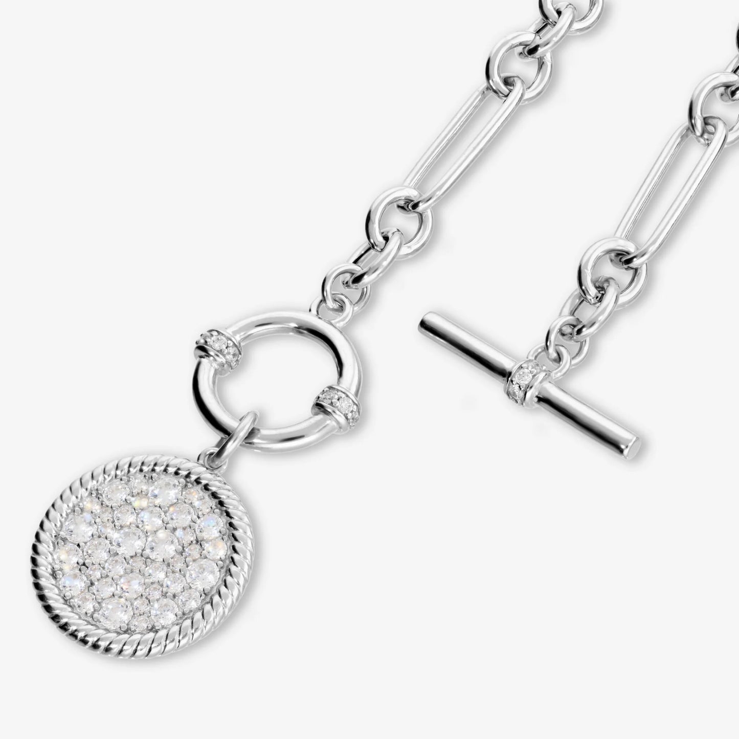 Collana in Argento 925 con Ciondolo Tondo in Pavé di Cubic Zirconia