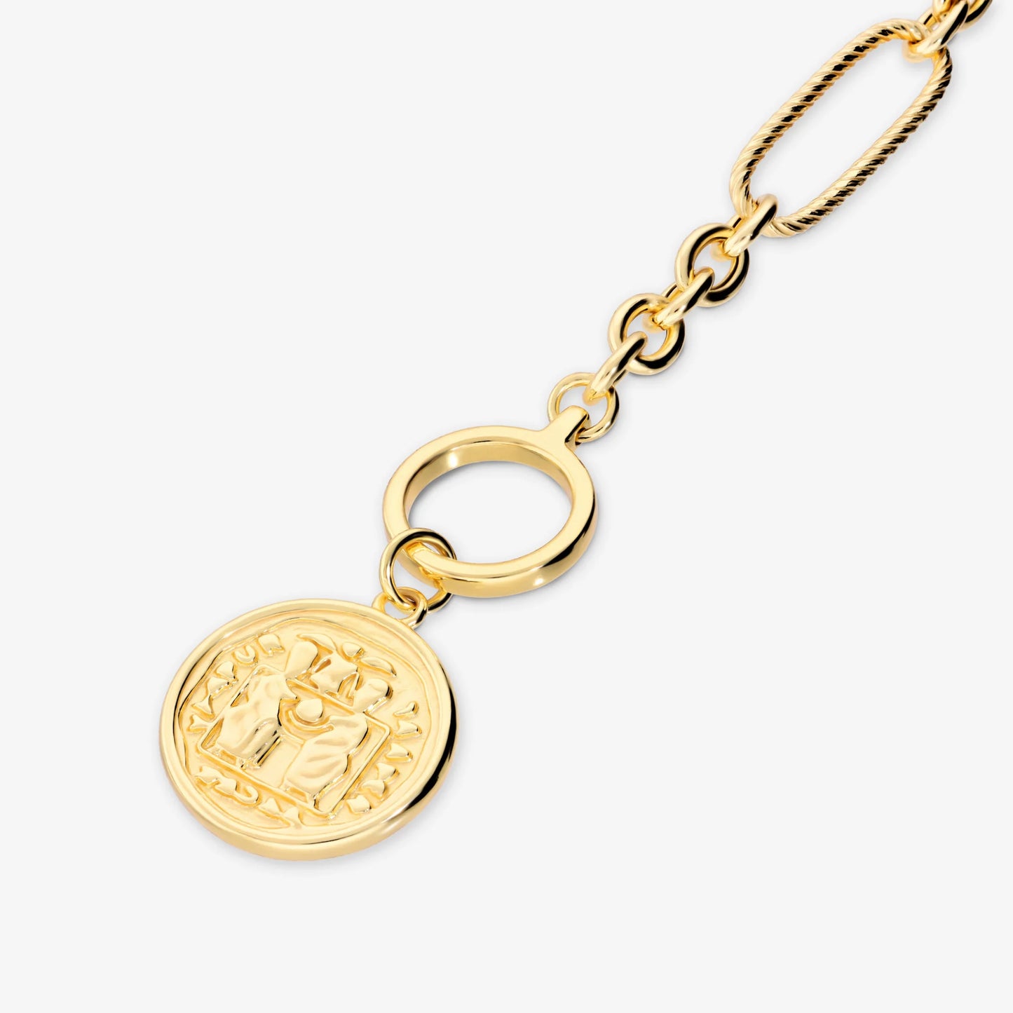 Bracciale in Argento 925 placcato Oro Giallo 18Kt con Maglie Alternate e Moneta
