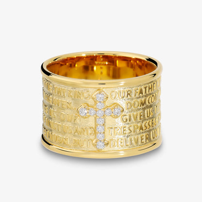 Anello a Fascia in Argento 925 placcato Oro Giallo 18Kt con Croce in Cubic Zirconia
