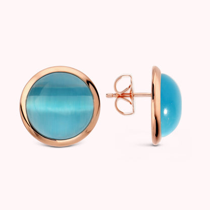 Orecchini a Bottone con Pietra Effetto Occhio di Gatto