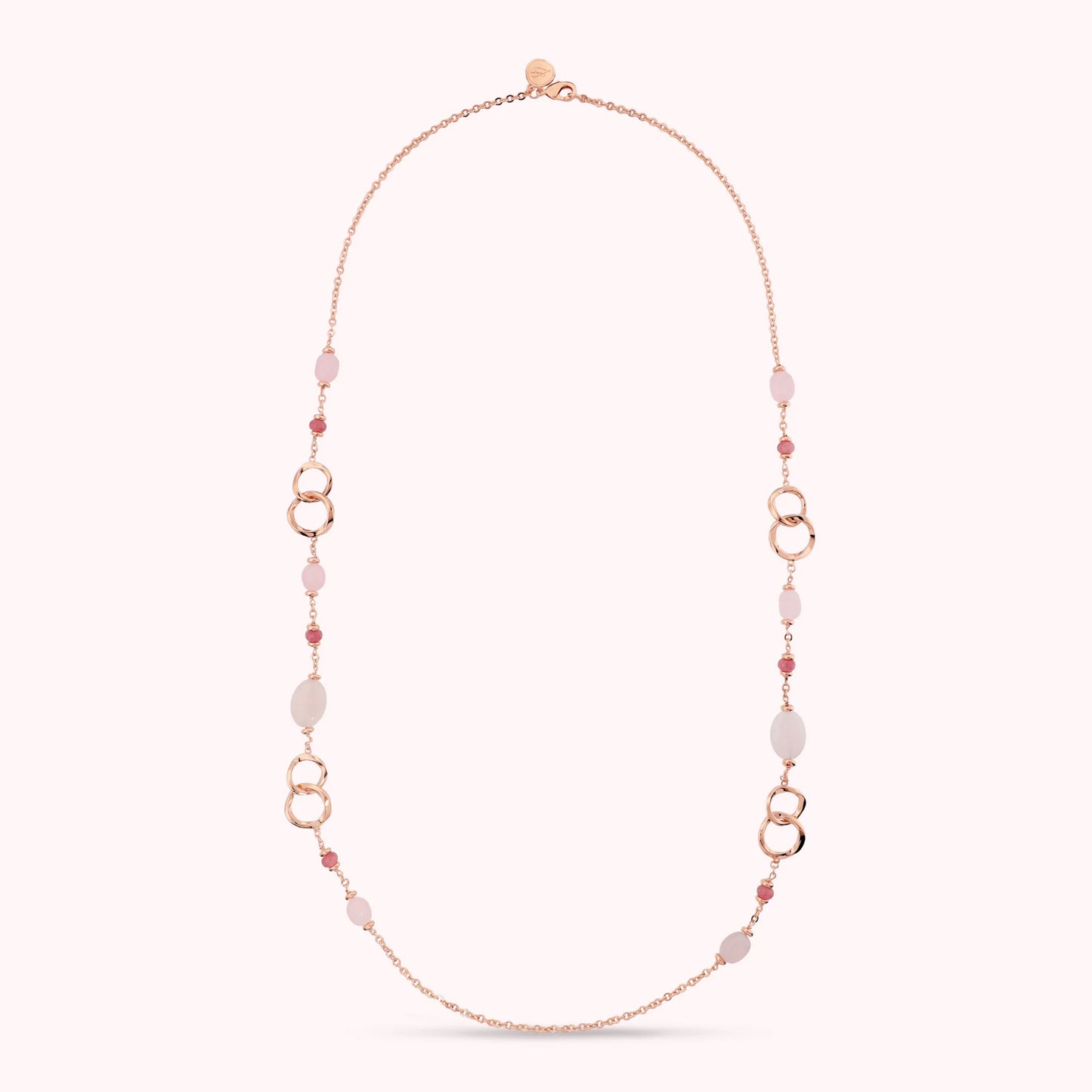 Collana Lunga con Maglie ad Anelli e Quarzite Rosa