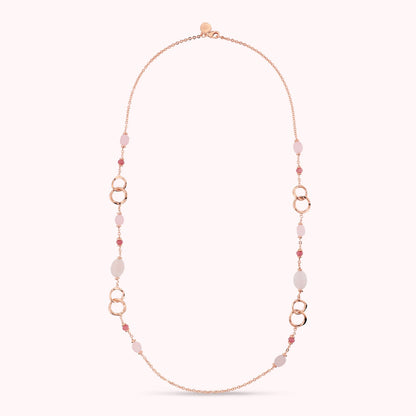 Collana Lunga con Maglie ad Anelli e Quarzite Rosa