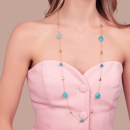 Collana Lunga con Pepite Lucide e Quarzite Azzurra
