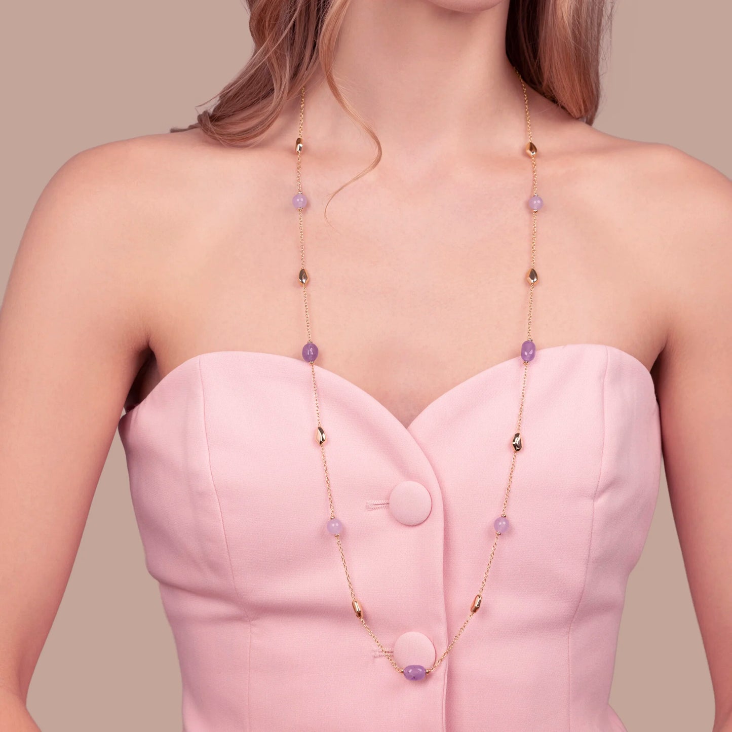 Collana Lunga con Pepite Lucide e Quarzite Viola