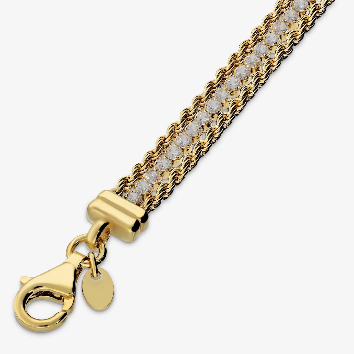 Bracciale Multifilo Maglia Corda in Argento 925 placcato Oro Giallo 18Kt con Cubic Zirconia