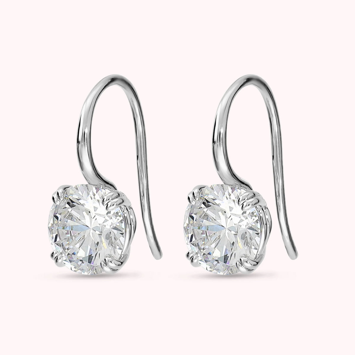 Orecchini Pendenti con Cubic Zirconia Tonde Bianche Placcati Oro 18Kt