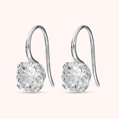 Orecchini Pendenti con Cubic Zirconia Tonde Bianche Placcati Oro 18Kt