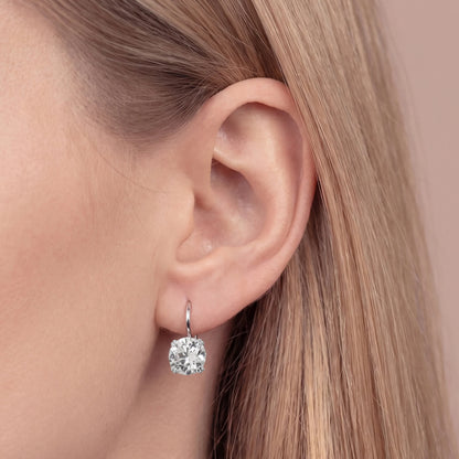 Orecchini Pendenti con Cubic Zirconia Tonde Bianche Placcati Oro 18Kt