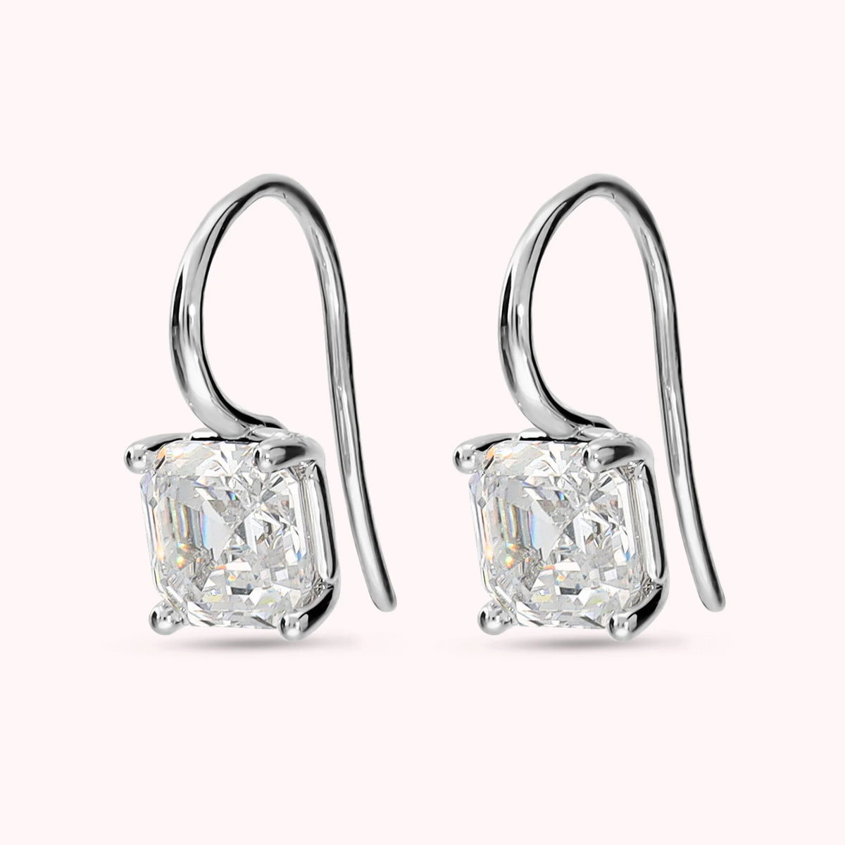 Orecchini Pendenti con Cubic Zirconia Quadrati 8*8mm Placcati Oro 18Kt