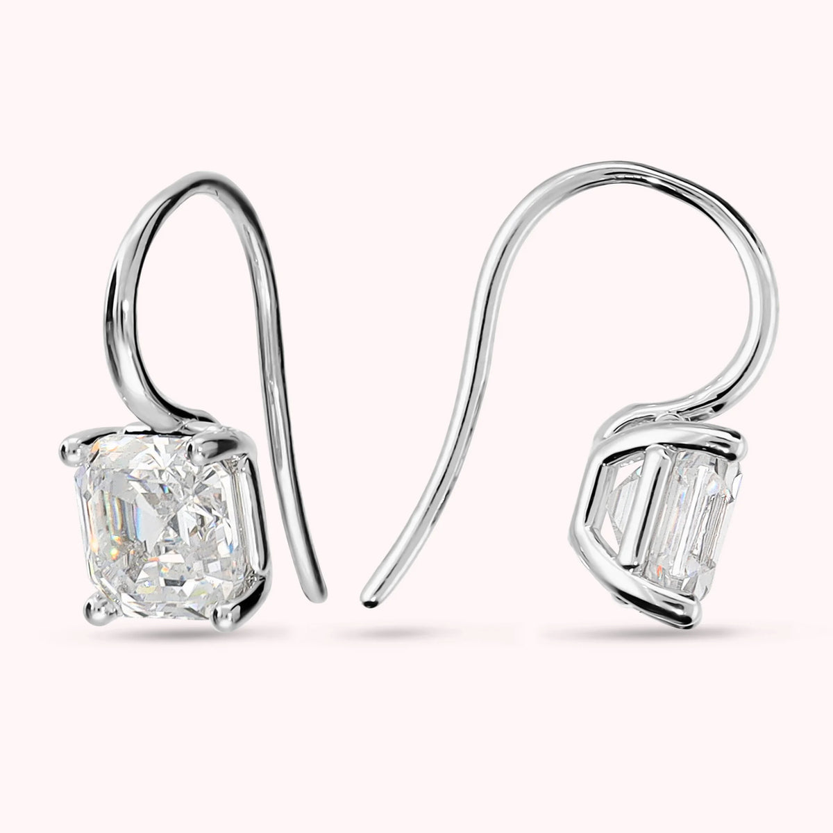 Orecchini Pendenti con Cubic Zirconia Quadrati 8*8mm Placcati Oro 18Kt