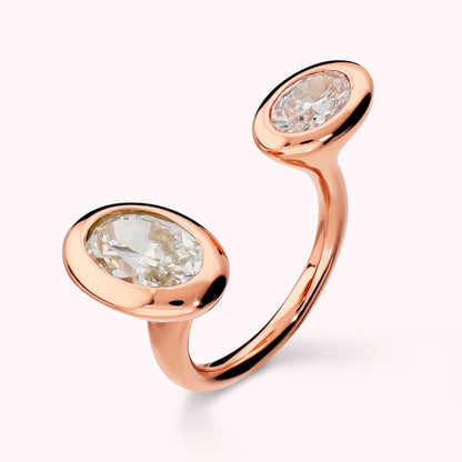 Anello Contrarié 'Toi Et Moi' con Doppia Cubic Zirconia Placcato Oro 18Kt