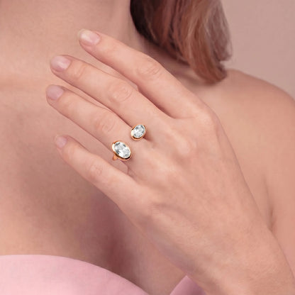 Anello Contrarié 'Toi Et Moi' con Doppia Cubic Zirconia Placcato Oro 18Kt
