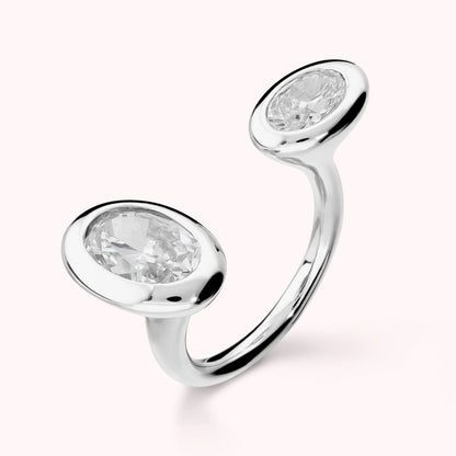 Anello Contrarié 'Toi Et Moi' con Doppia Cubic Zirconia Placcato Oro 18Kt